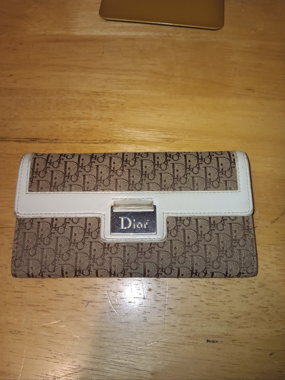 Christian Dior Vintage Brown Monogram Canvas and White Trim Continental Wallet